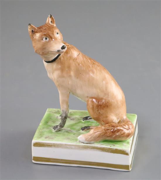 A Derby porcelain figure of a fox, c.1810-30, H. 11.5cm